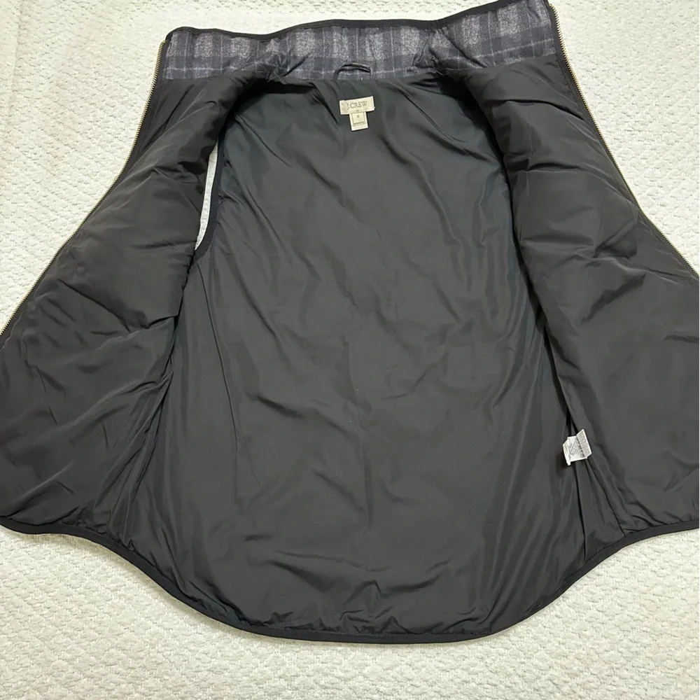 J. Crew Black Gray Plaid Vest Down Filled Medium
